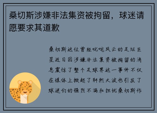 桑切斯涉嫌非法集资被拘留，球迷请愿要求其道歉