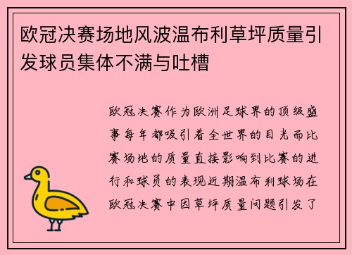 欧冠决赛场地风波温布利草坪质量引发球员集体不满与吐槽