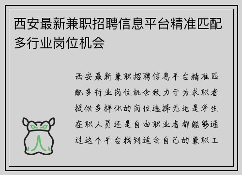 西安最新兼职招聘信息平台精准匹配多行业岗位机会